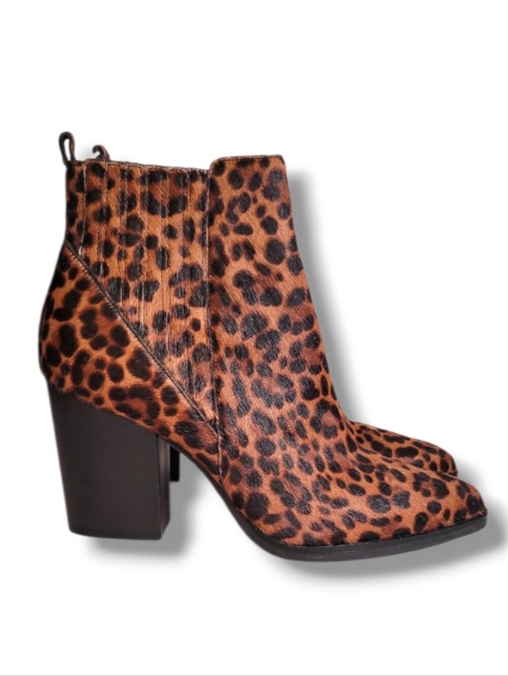Marc Fisher Alva Leopard Calf Hair Ankle Bootie 8